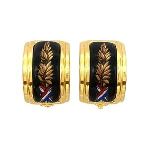Hermes HERMES enamel earrings GP gold cloisonne black ladies